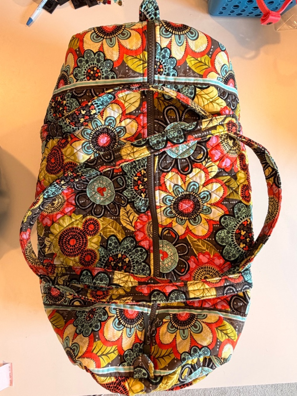 Retired Disney Vera Bradley Quilted Travel Duffel in Pretty Petals Pattern - Picture 3 of 8